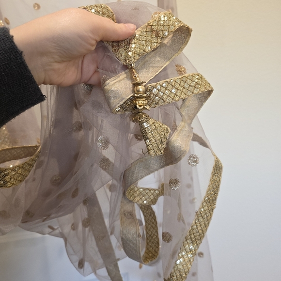 Gray and Gold Floral Embroidered Kurta Gharara with Dupatta - L/XL - Picture 8 of 13